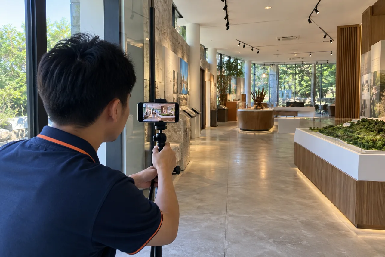 Ảnh minh họa nhân viên ghi hình không gian showroom để làm tour số
