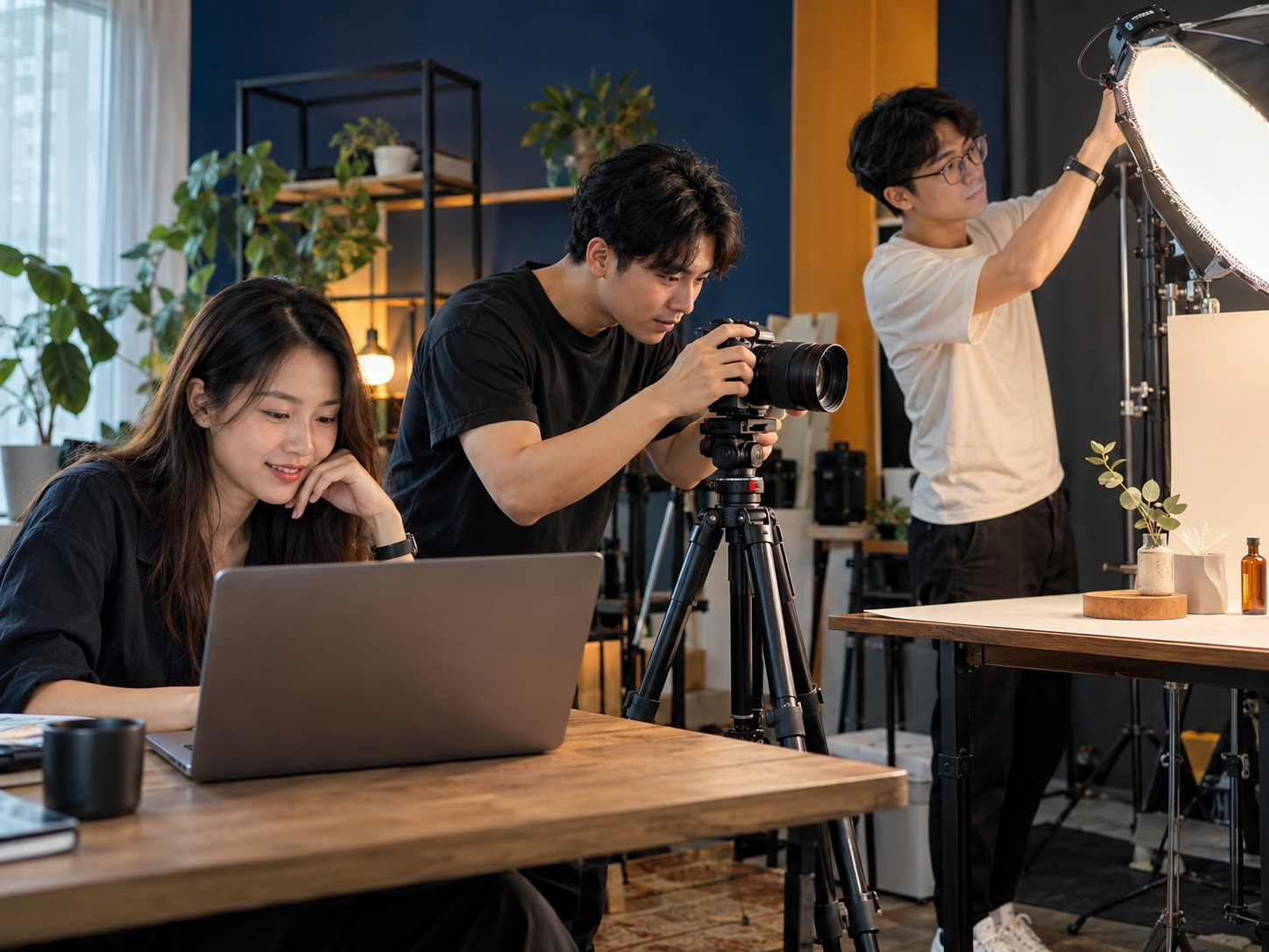 Ảnh minh họa đội ngũ sáng tạo đang sản xuất nội dung trong studio